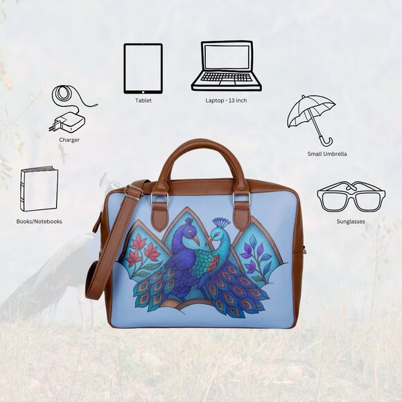 Printed Leather Buisness Top Handle Crossbody Bag for Women for Work, Daily Use - Picture 4 of 10